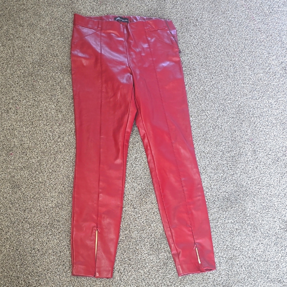 Zara Red Faux Leather Pants M